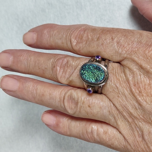 Peacock Druzy Quartz w/Amethyst Sterling Silver Ring - Picture 12 of 12